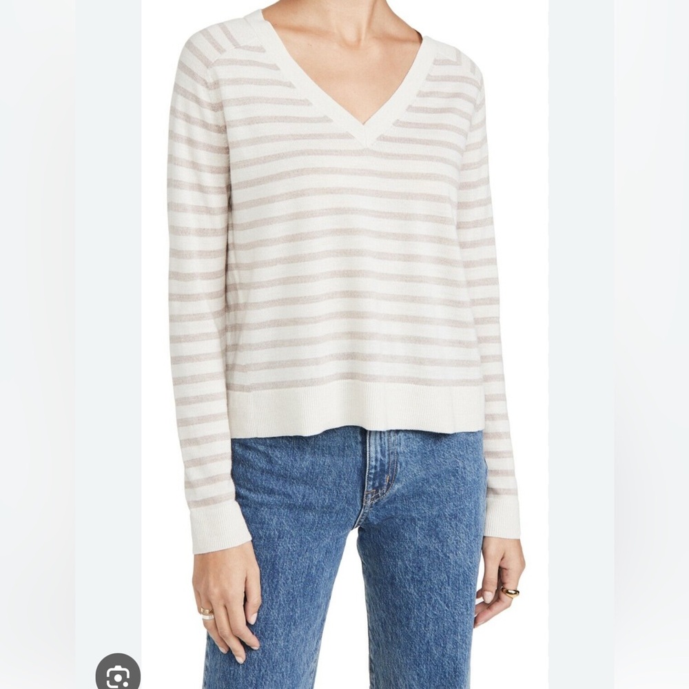 Club Monaco Cream & Taupe Striped Sweater